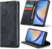Casemania Hoesje Geschikt voor Samsung Galaxy A14 Charcoal Gray - Mandala Portemonnee Book Case