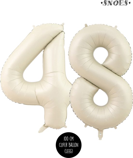 Cijfer Helium Folie ballon XL - 48 jaar cijfer - Creme - Satijn - Nude - 100 cm - leeftijd 48 jaar feestartikelen verjaardag