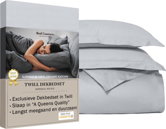 Bed Couture - Twill Katoen Dekbedovertrek set - 135x200 + 2 kussenslopen 65x65 - Luxe 100% Katoen, voelt soepel en ultra zacht - Zilver Grijs