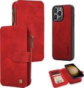Casemania Hoesje Geschikt voor Apple iPhone 12 Pro Max Crimson Red - 2 in 1 Magnetic Book Case met Rits