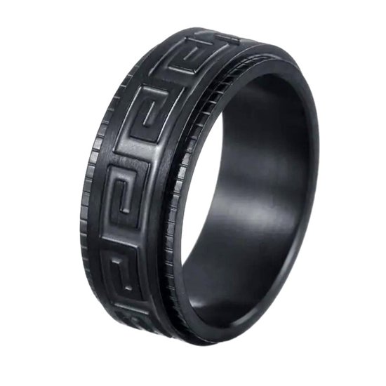 Anxiety Ring - (Grieks) - Stress Ring - Fidget Ring - Anxiety Ring For Finger - Draaibare Ring - Spinning Ring - Zwartkleurig RVS - (18.75 mm / maat 59)