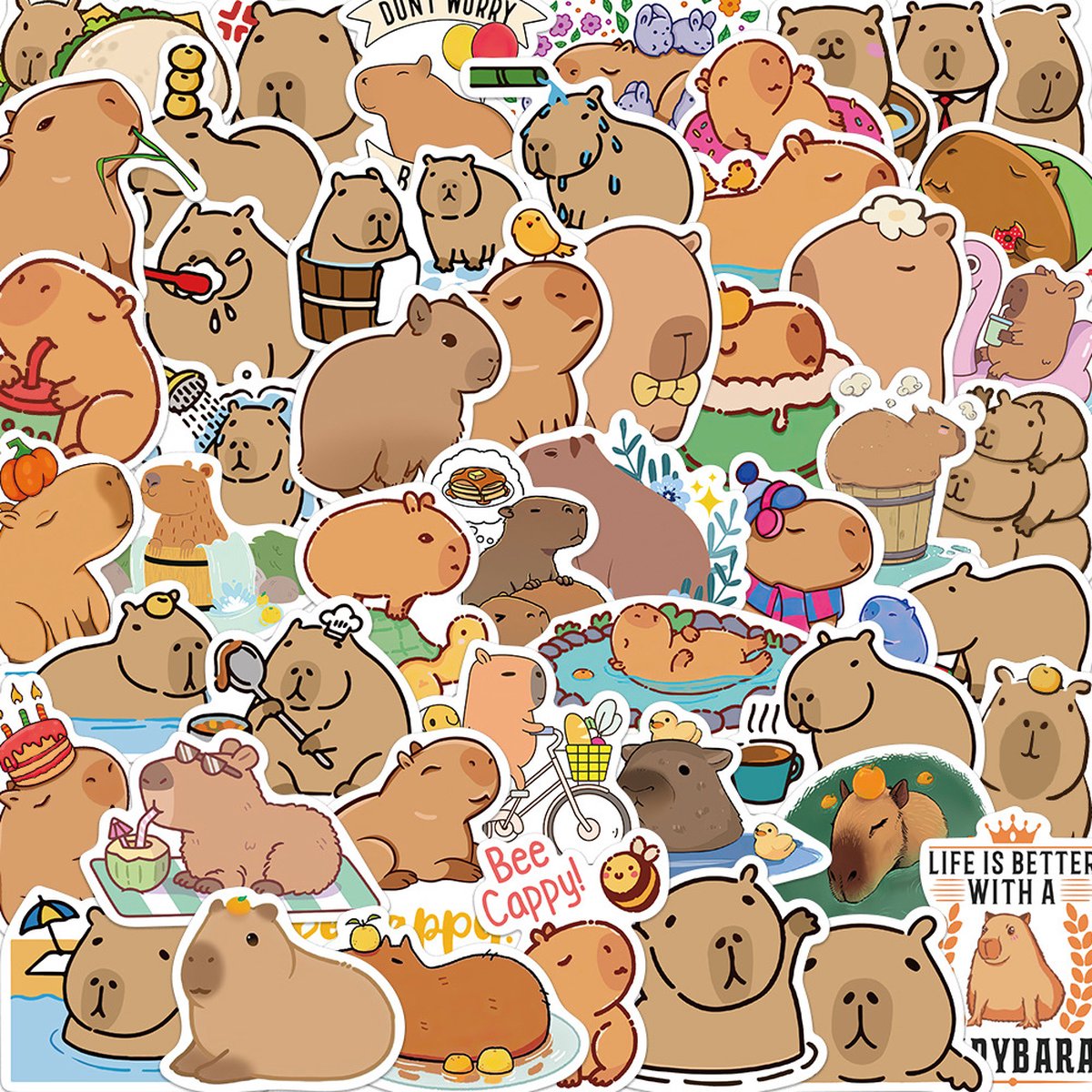 Capybara Stickers 50 Stuks - Dieren Stickers - Laptop Stickers - Capybaras - Stickers Kinderen - Schattige Dieren — afbeelding 7
