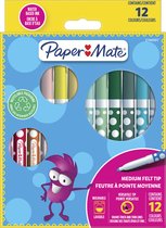 Feutres lavables pour enfants Paper Mate | Idéal pour les enfants à colorier | Point moyen | Différentes couleurs vives | 12 pièces