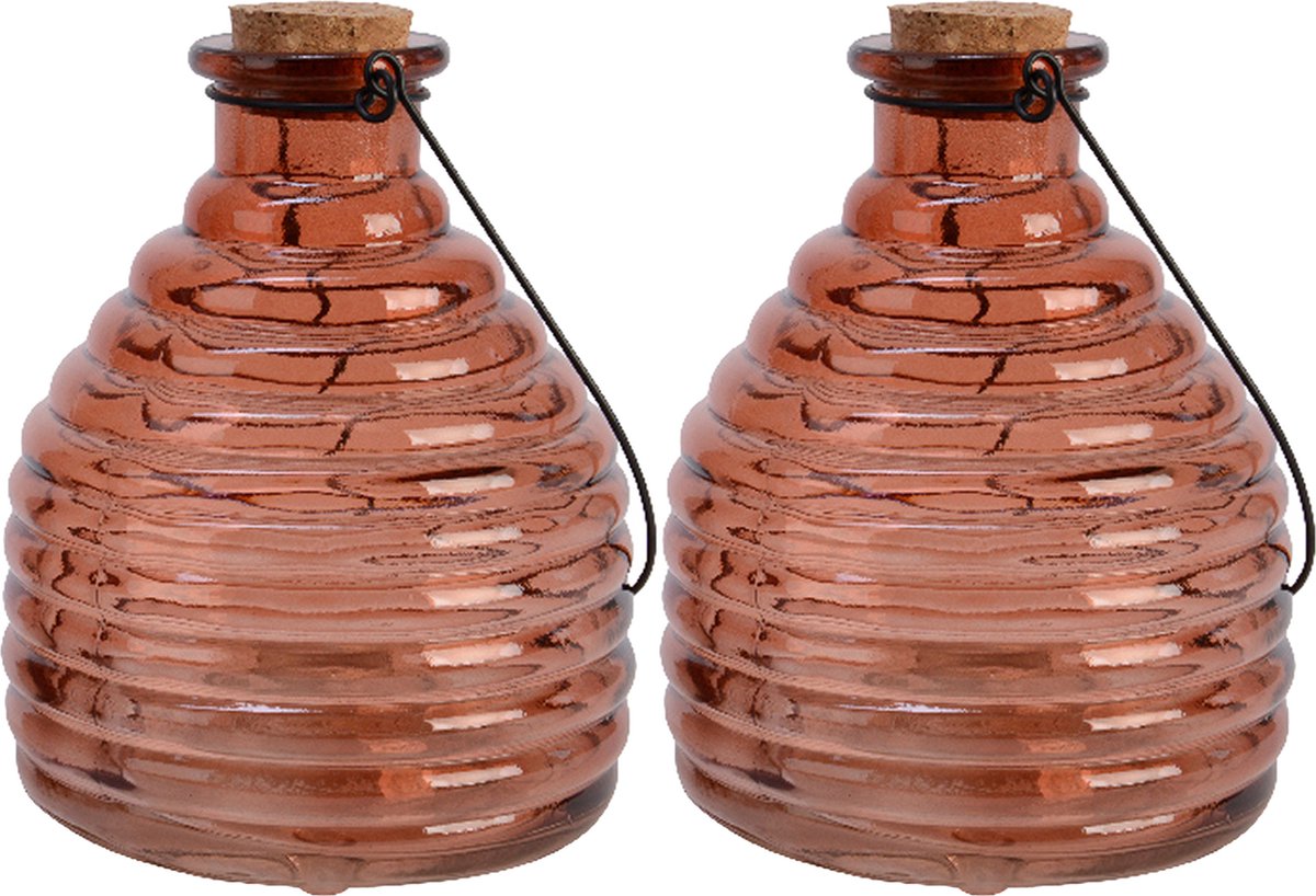 Decoris Wespenvanger/wespenval met hengsel - 2x - glas - rood - D13 x H17 cm