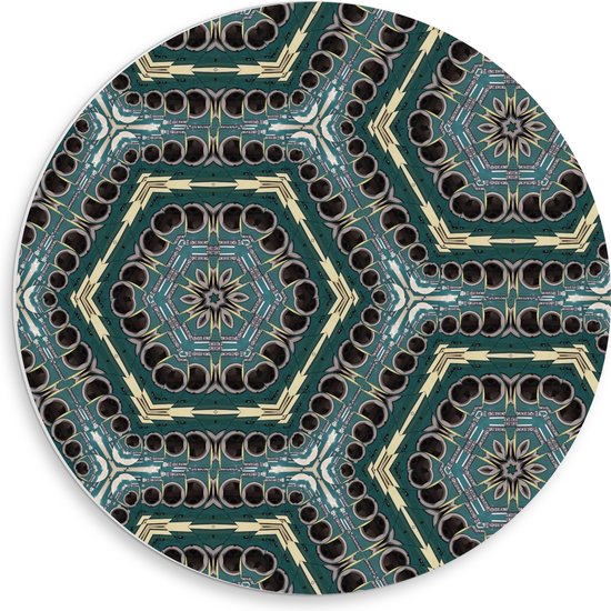PVC Schuimplaat Muurcirkel - Geometrisch Patroon met Bruin en Groen - 50x50 cm Foto op Muurcirkel (met ophangsysteem)