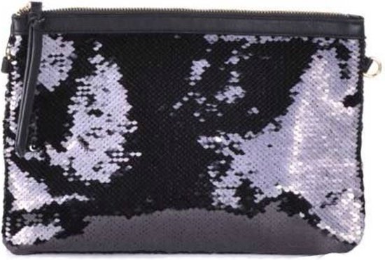 Clutch damestas - zwart suède leren avondtas gebloemd