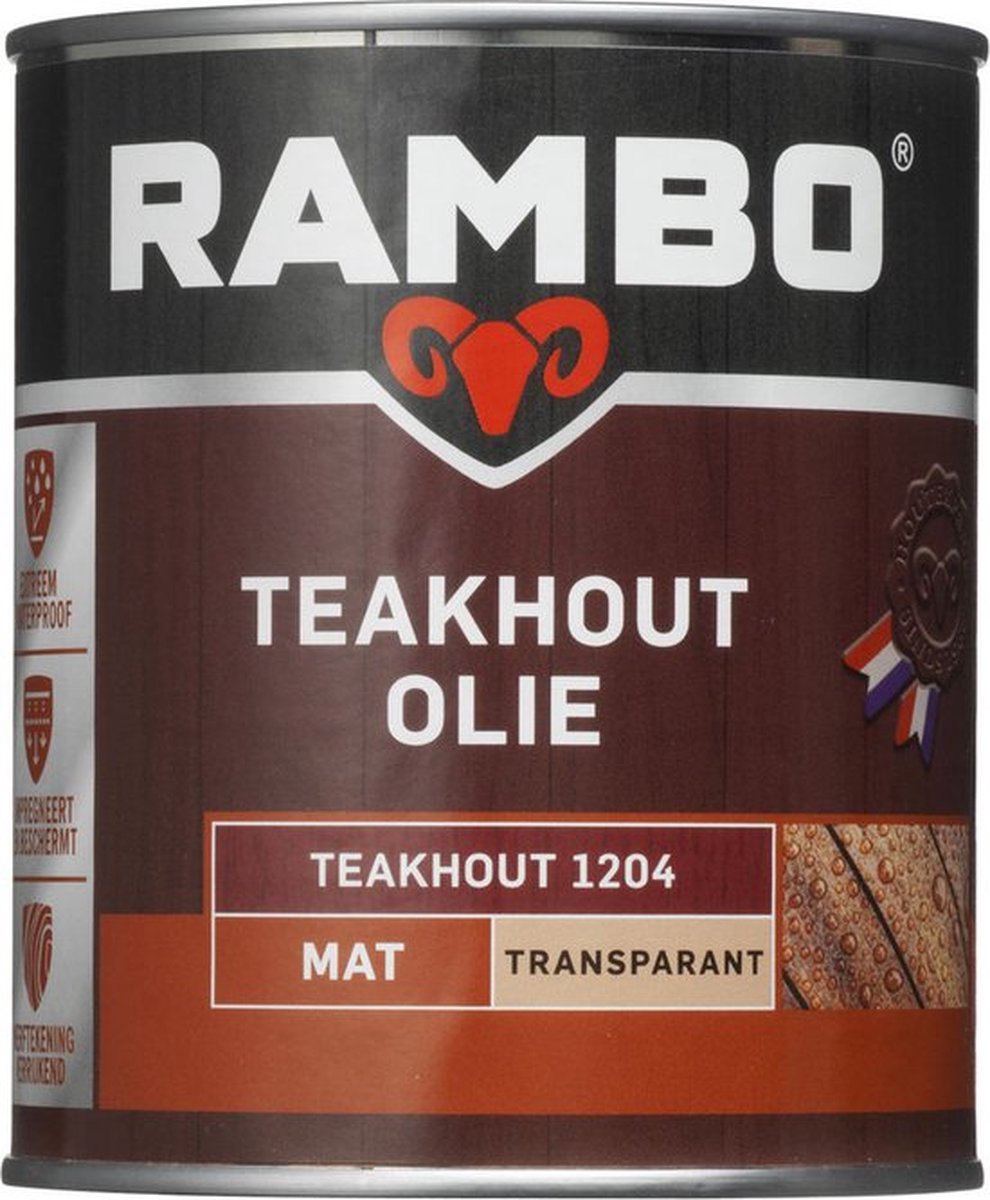Rambo Teakhout Olie Mat Transparant - Waterafstotend - Impregneert & Beschermt - 0.75L - Rambo