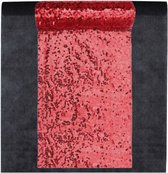 Feest tafelkleed met pailletten tafelloper op rol - zwart/rood - 10 meter