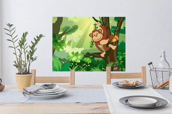 Stickers muraux - Film autocollant - Singe - Jungle - Garçons - Filles - Fleurs - Kids - 80x60 cm - Film adhésif - Stickers muraux Chambre d'enfant - Papier peint autocollant - Papier peint autocollant - Film autocollant