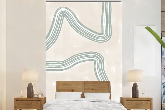 Behang - Fotobehang Lijnen - Groen - Wit - Abstract - Design - Breedte 155 cm x hoogte 240 cm - Behangpapier