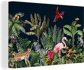 Canvas schilderij 180x120 cm - Wanddecoratie Jungle - Planten - Dieren - Kinderen - Flamingo - Zebra - Muurdecoratie woonkamer - Slaapkamer decoratie - Kamer accessoires - Schilderijen