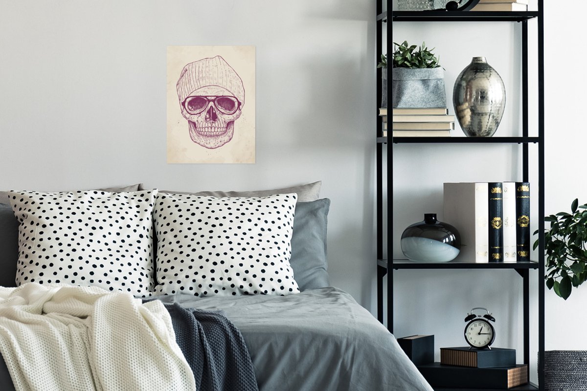 Poster Schedel - Bril - Muts - Tekening - 30x40 cm