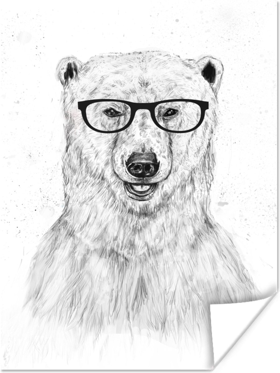 Poster IJsbeer - Bril - Wit - Dieren - 90x120 cm