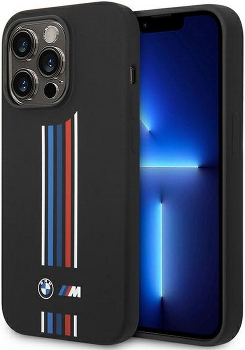 BMW M Silicone Vertical Lines Back Case - Geschikt voor Apple iPhone 14 Pro (6.1") - Zwart
