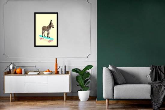 Cadre photo avec poster - Âne - Skateboard - Marron - Animaux - Jaune - 40x60 cm - Cadre poster