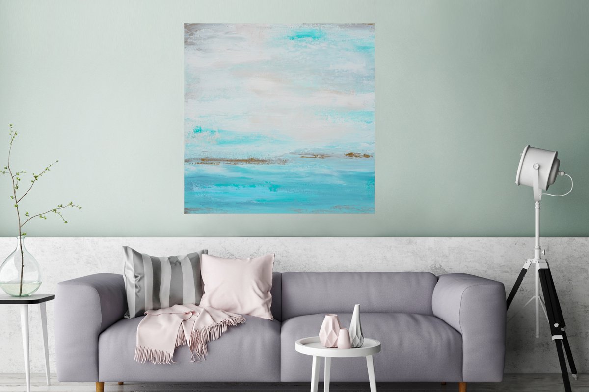 Poster Verf - Schilderij - Abstract - Blauw - 75x75 cm