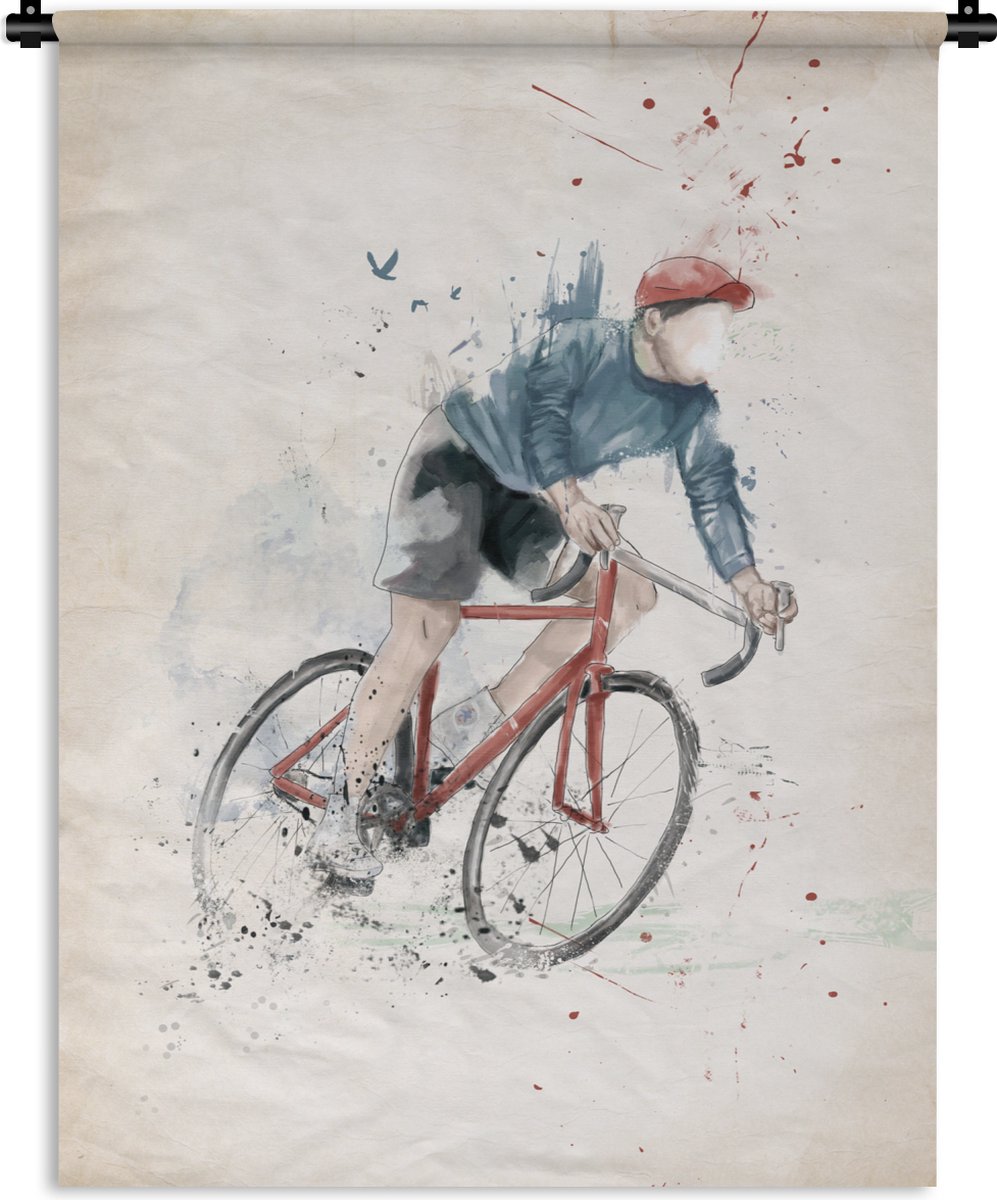 Wandkleed - Wanddoek - Fietsen - Verf - Sport - Rood - 150x200 cm - Wandtapijt