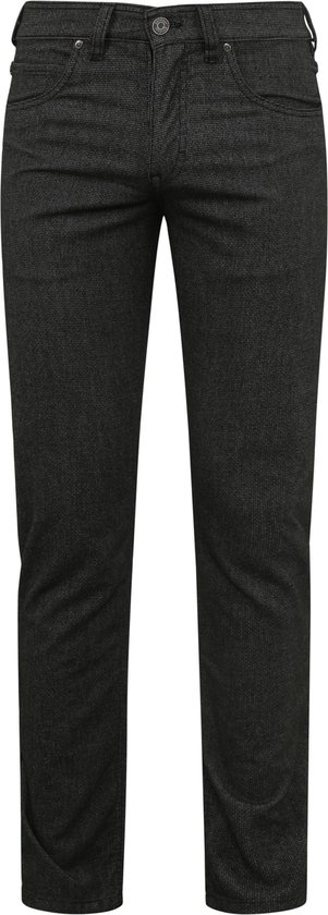 Grijze Gardeur broek met een kleine ruitstructuur en praktische vijf zakken.