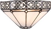 HAES DECO - Wandlamp Tiffany 30x15x16 cm Wit Bruin Metaal Glas Driehoek Muurlamp Sfeerlamp Tiffany Lamp