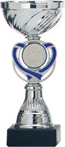 Trofee/prijs beker - zilver - blauw hart - kunststof - 15 x 7 cm - sportprijs