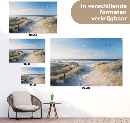 Affiche jardin - Toile Posters de jardin extérieur - Dune - Mouette - Plage - Mer - Soleil - 120x80 cm - Jardin