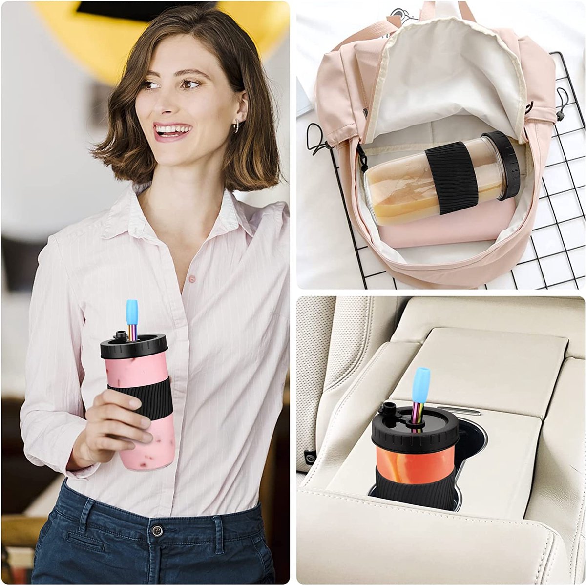 Bubble Tea Bekers, 2 stuks, 730 ml, Bubble Tea Set met rietje