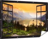 Gards Affiche de jardin Montagnes transparentes avec lac dans le Parc National des Glaciers - 150x100 cm - Toile jardin - Décoration de jardin - Décoration murale extérieur - Tableau jardin