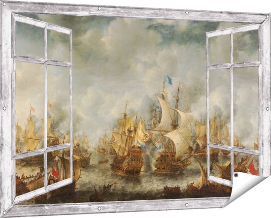 Gards Tuinposter Doorkijk Slag bij Terheide - Jan Abrahamsz. Beerstraten - 150x100 cm - Tuindoek - Tuindecoratie - Wanddecoratie buiten - Tuinschilderij