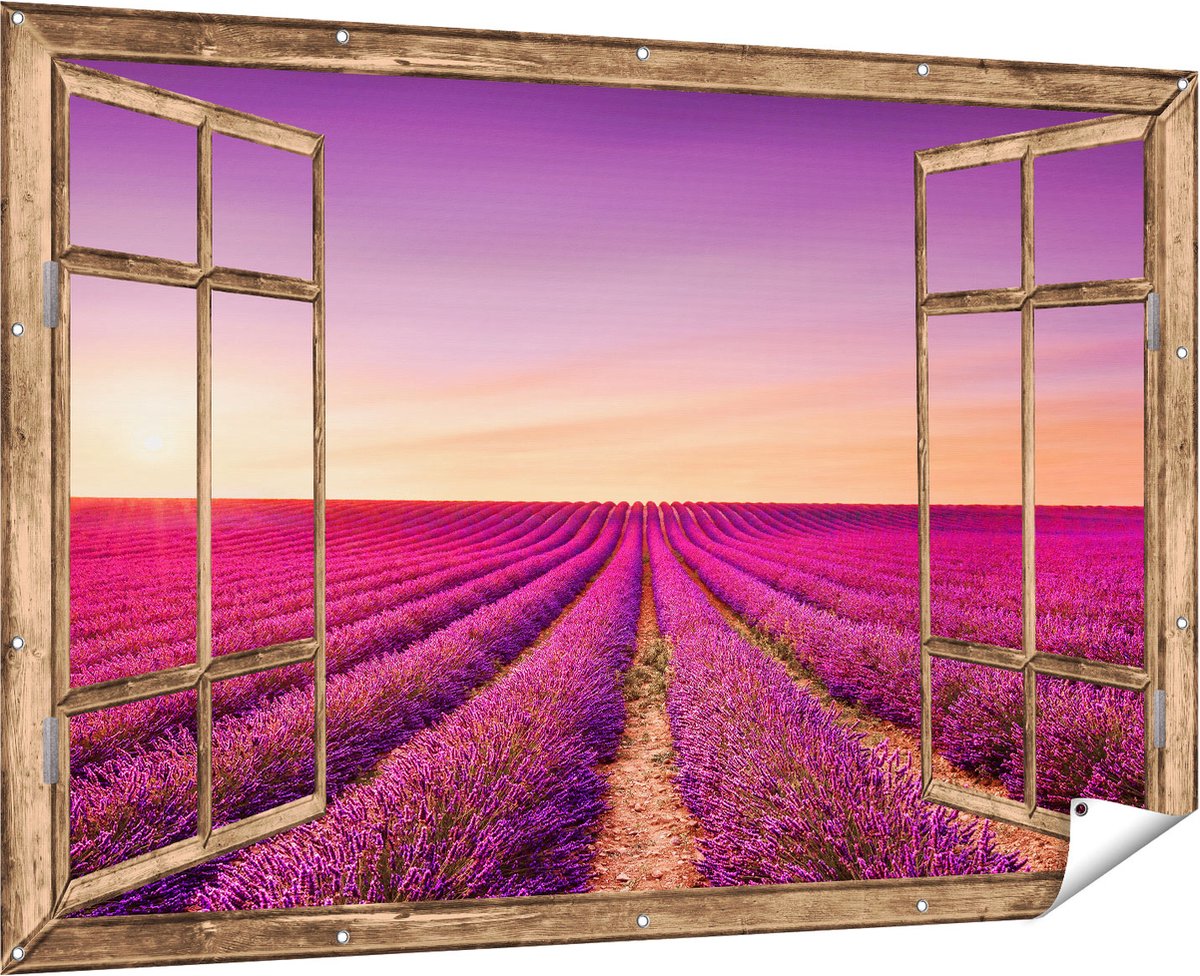Gards Tuinposter Abstracte Kunst Gestreepte Stenen in het Grijs - 60x40 cm - Tuindoek - Tuindecoratie - Wanddecoratie buiten - Tuinschilderij Multikleur