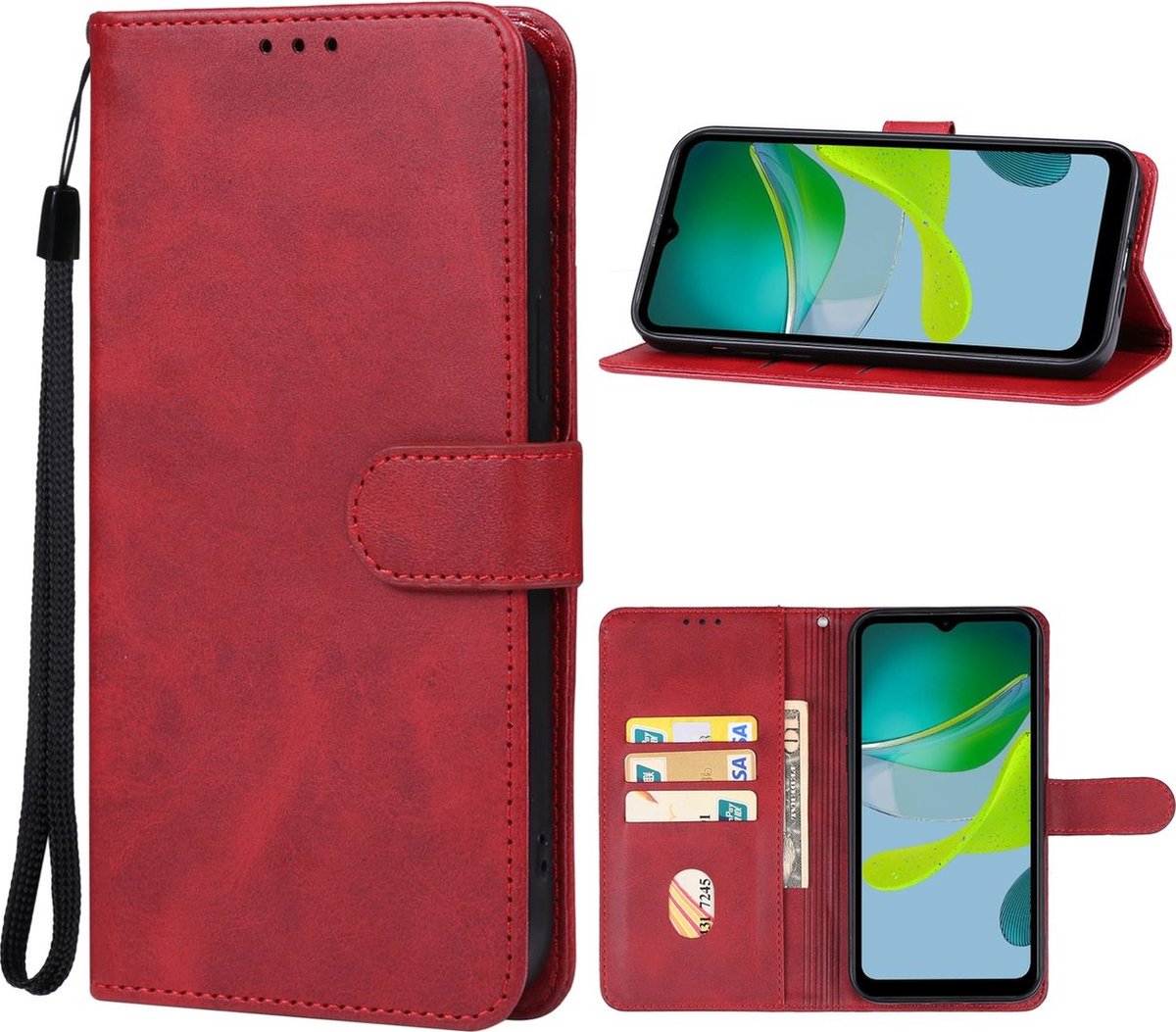 Mobigear Telefoonhoesje geschikt voor Motorola Moto E13 Hoesje | Mobigear Wallet Bookcase Portemonnee | Pasjeshouder voor 3 Pasjes | Telefoonhoesje voor Pinpas / OV Kaart / Rijbewijs - Rood