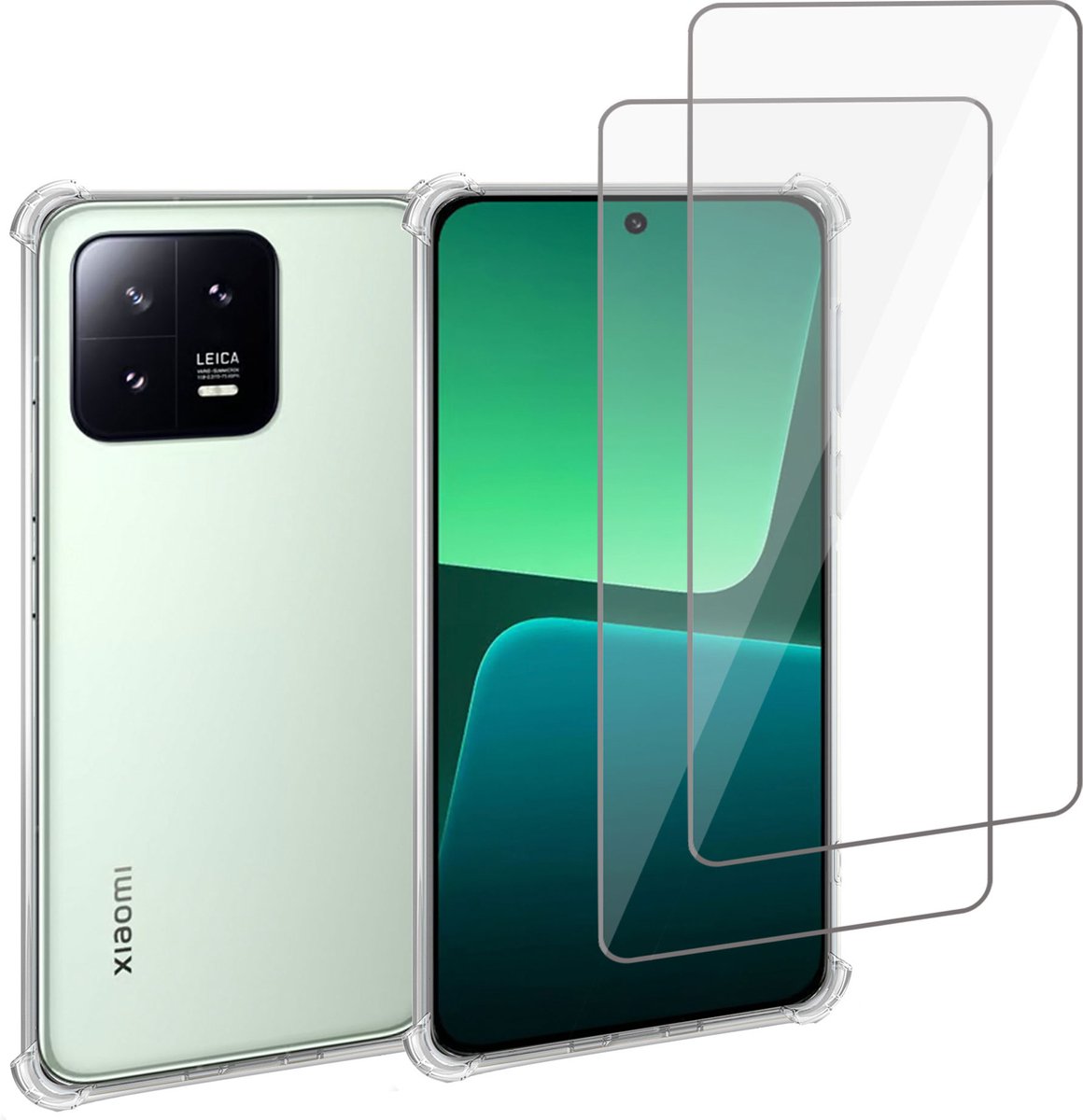 Geschikt voor Xiaomi 13 Hoesje + 2x Geschikt voor Xiaomi 13 Screenprotector – Gehard Glas Cover + Shock Proof Case – Transparant