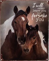 Clayre & Eef Tekstbord 20x25 cm Bruin Ijzer Paarden I will never leave you Wandbord