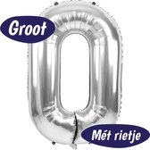 Cijfer Ballonnen - Ballon Cijfer 0 - 70cm Zilver - Folie - Opblaas Cijfers - Verjaardag - 10, 20, 30, 40, 50, 60, 70, 80, 90 jaar - Versiering