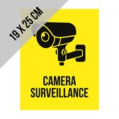 Pictogram/ bord | "Camera surveillance" | 19 x 25 cm | CCTV | Beveiliging | Camerabewaking | Videobewaking | Diefstal verhinderen | Preventie | Opvallend | Geel | Polystyreen | 1 mm | Engels | Engelstalig | 2 stuks