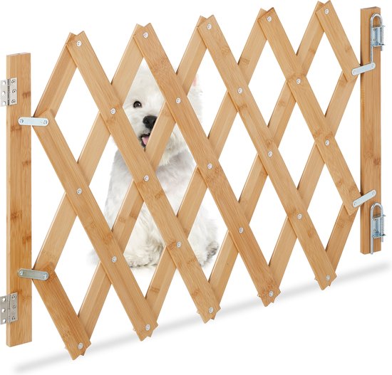 Barrière pour chien Relaxdays bambou - marron - max 130 cm - réglable -  barrière de