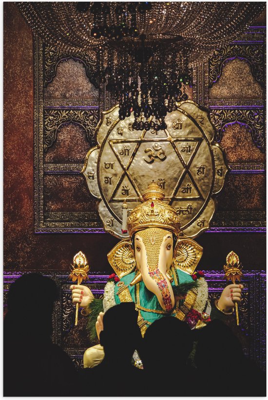 Poster (Mat) - Ganesha Beeld in Hindoeïstische Tempel - 50x75 cm Foto op Posterpapier met een Matte look
