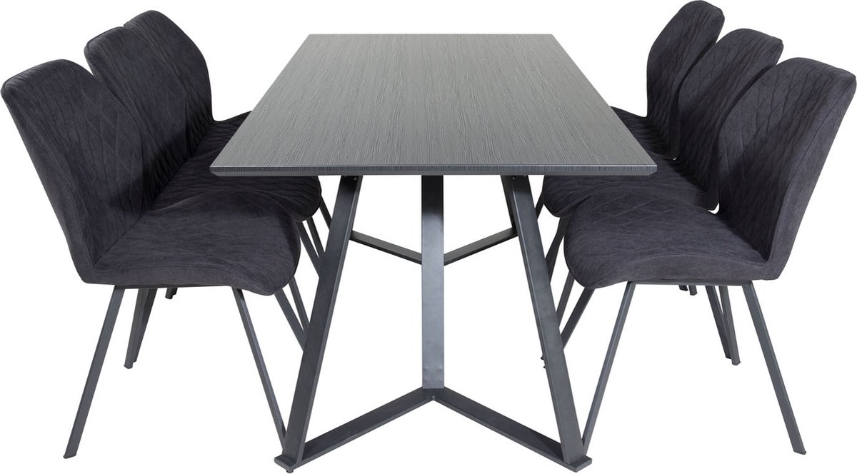 MarinaBLBL eethoek eetkamertafel zwart en 6 Gemma eetkamerstal zwart.