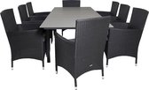 Levels tuinmeubelset tafel 100x160/240cm en 8 stoel Malin zwart, grijs.
