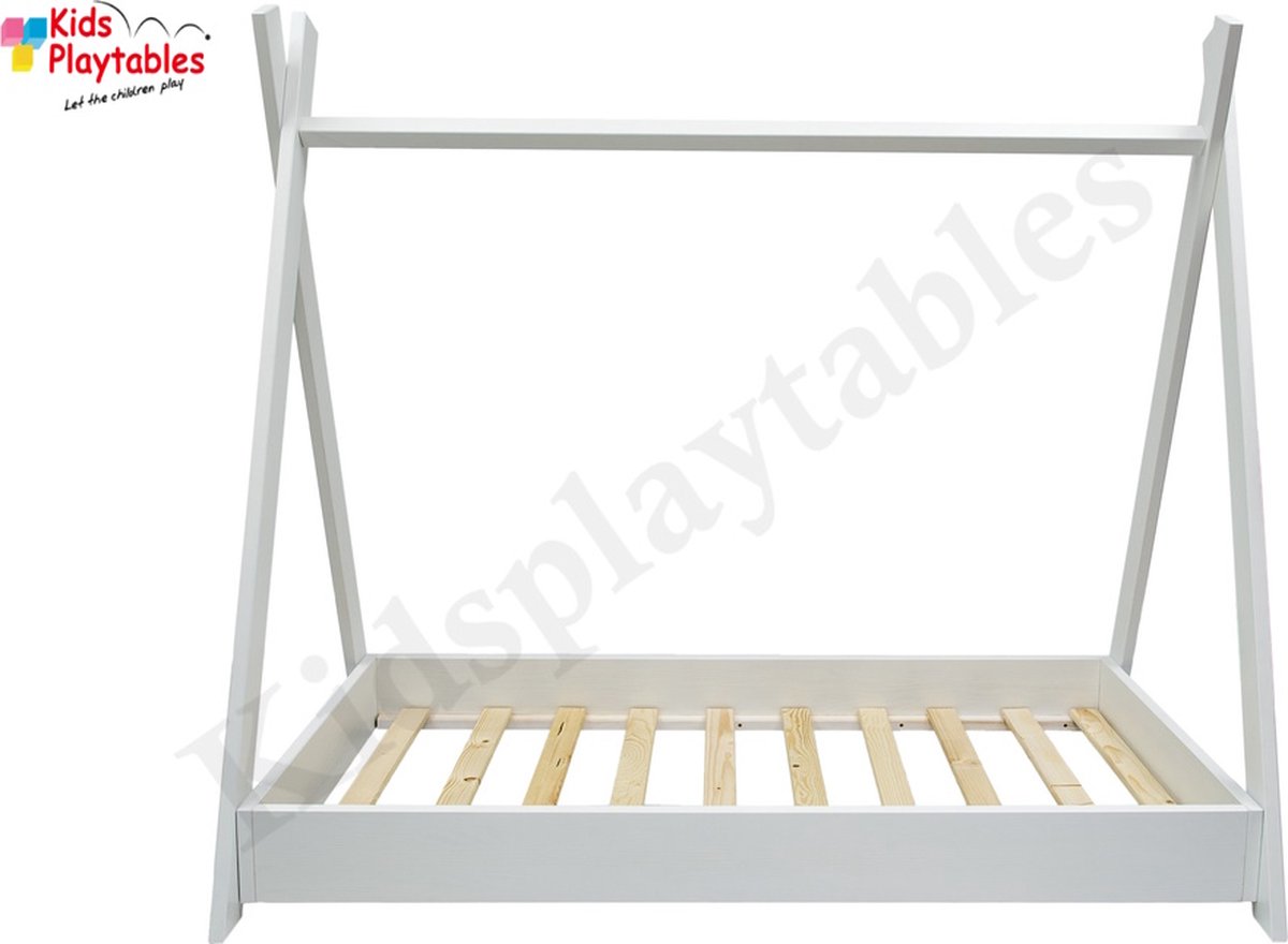 Juniorbed - Tipi bed met bedbodem 80x160 cm - wit | peuterbed | Montessori | vloerbed | floorbed | kinderbed | huisbed | montessoribed