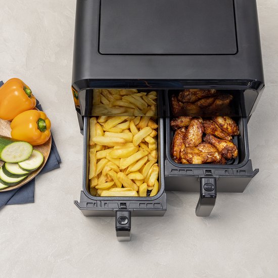 TurboTronic DAF5 Dubbele Airfryer XXL - Heteluchtfriteuse - 9 Liter - Grijs