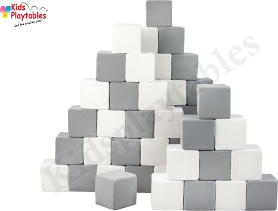 Zachte Soft Play Foam Blokken set 45 stuks wit-grijs | grote speelblokken | baby speelgoed | foamblokken | reuze bouwblokken | Soft play speelgoed | schuimblokken