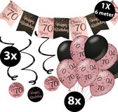 Verjaardag Versiering Pakket 70 jaar Roze en Zwart - Ballonnen Zwart & Roze (8 stuks) - Vlaggenlijn Rosé en Zwart 6 meter (1 stuks) - Vlaggenlijn gekleurd 70 jarige - Vlaggetjes Slinger Verjaardag 70 Birthday - Birthday Party Decoratie (70 Jaar)