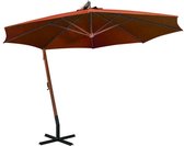 Hangende parasol Terracotta Dennenhout | Watervast – UV bestendig – Kleurvast | Zweefparasol – Massief houten paal Bamboe | Stabiel – 290 cm hoog | Tuin decoratie – Parasol – Zonparasol - Tuinparasol