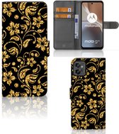 Telefoonhoesje Motorola Moto G32 Bookcase Cadeau voor Oma Gouden Bloemen