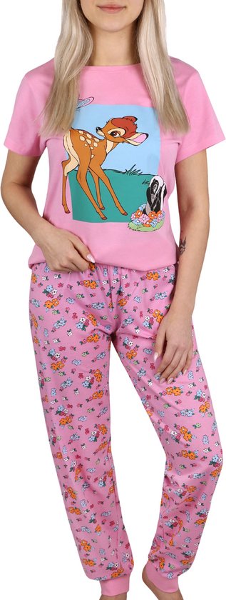 DISNEY Bambi - Katoenen damespyjama met korte mouwen, roze pyjama / XL