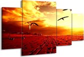 GroepArt - Schilderij -  Vogels - Rood, Geel, Wit - 160x90cm 4Luik - Schilderij Op Canvas - Foto Op Canvas