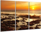 GroepArt - Schilderij -  Zee - Bruin, Geel, Oranje - 120x80cm 3Luik - 6000+ Schilderijen 0p Canvas Art Collectie