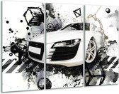 GroepArt - Schilderij -  Audi - Wit, Zwart, Grijs - 120x80cm 3Luik - 6000+ Schilderijen 0p Canvas Art Collectie