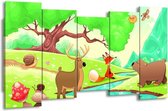 GroepArt - Canvas Schilderij - Sprookje - Groen, Oranje, Paars - 150x80cm 5Luik- Groot Collectie Schilderijen Op Canvas En Wanddecoraties