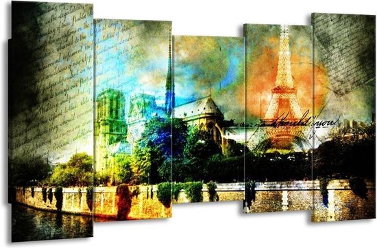 Peinture sur toile de Paris | Bleu, orange, gris | 150x80cm 5Liège